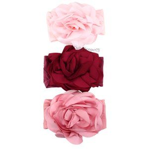 Super Soft Baby Satin Rose Headbands - 3 pack